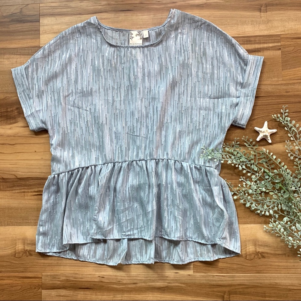 Blu Pepper Women’s Light Blue Button Back Peplum Top